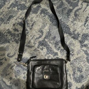 Coach Black Pebbled Leather Turn Lock Pocket Swingback Crossbody Bag